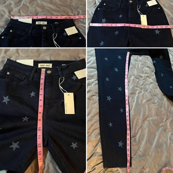 Warp + Weft MPX Milan High Rise Skinny Jeans Star Patterned Dark Blue 28 NWT - Picture 11 of 11